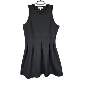 Womens Michael Kors Black Sleeveless Pleated A-Line Dress Round Neck Size XL